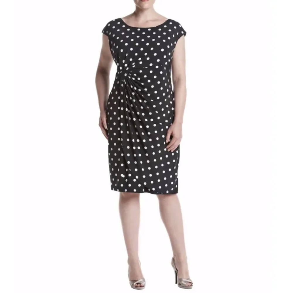 Connected Apparel Purple & White Polka Dots Career Sheath Dress